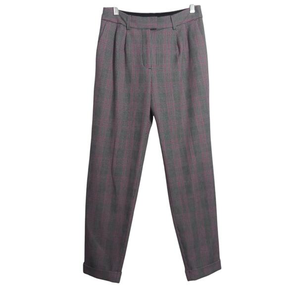 Express Gray Pink Plaid Pleated Ankle Cuff Trousers Preppy Academia Punk Size 4R - Picture 1 of 9